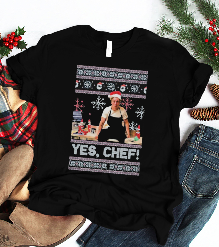 Yes Chef Snowflakes Christmas Elves Santa Hat T-Shirt