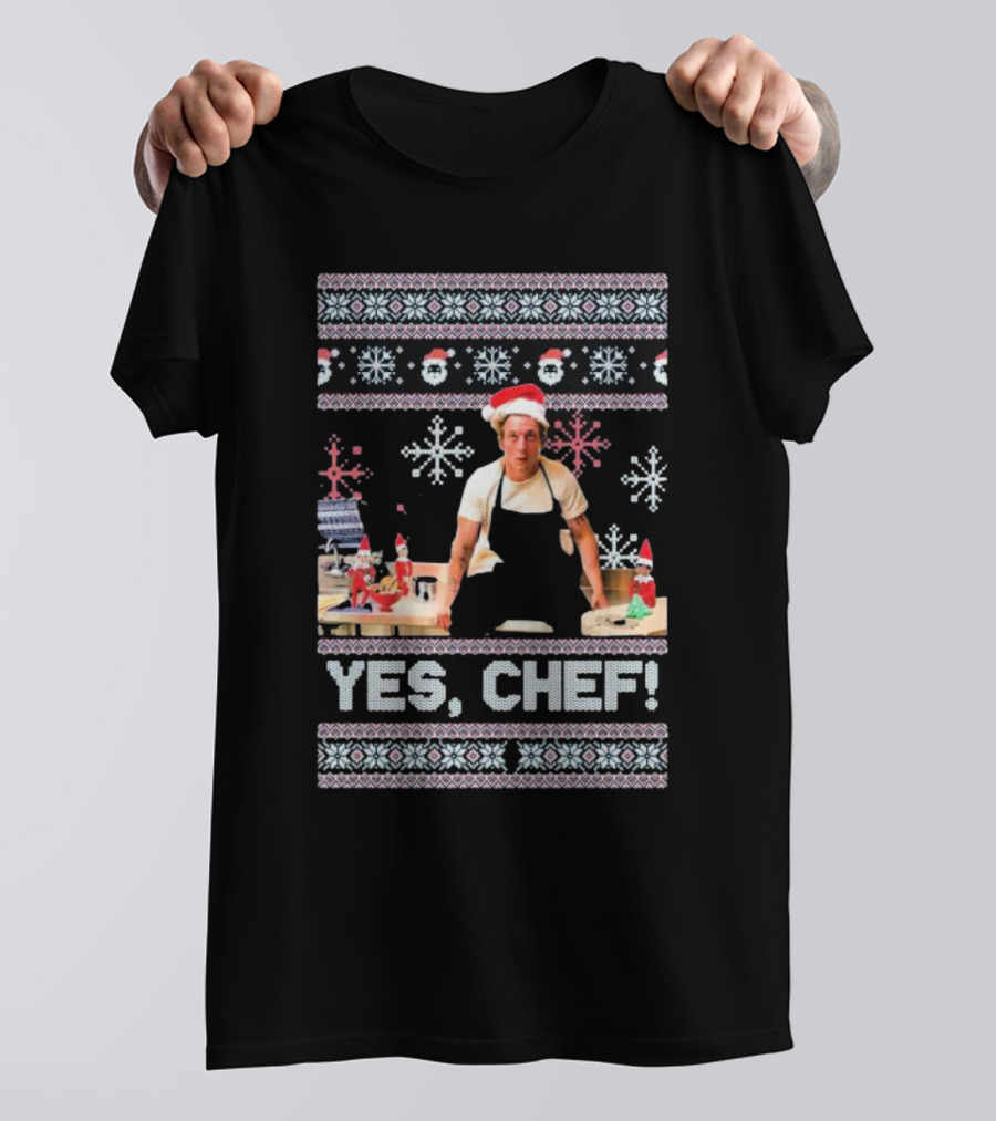 Yes Chef Snowflakes Christmas Elves Santa Hat T-Shirt