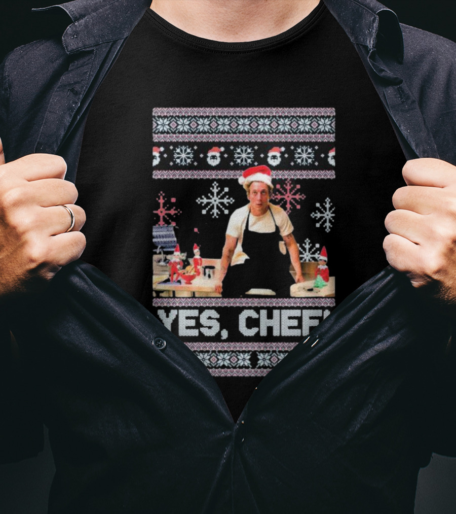 Yes Chef Snowflakes Christmas Elves Santa Hat T-Shirt