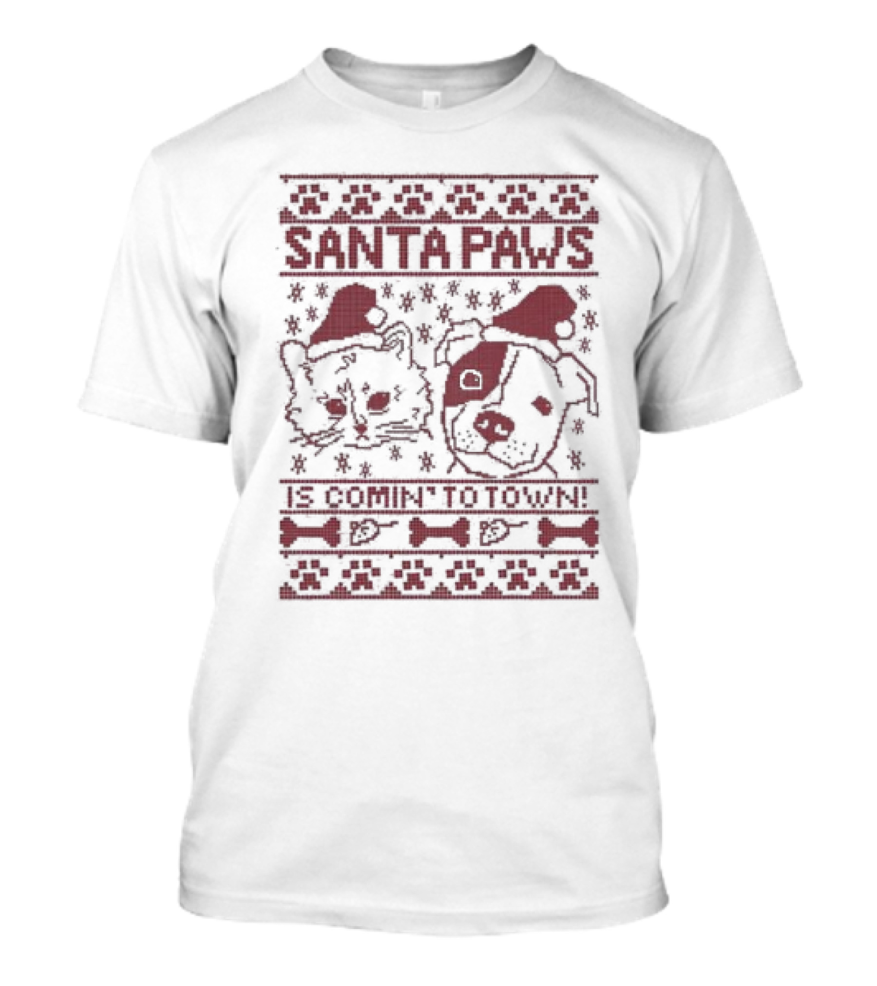 Santa Paws Cat And Dog Christmas Sweater Is Comin' To Town T-Shirt