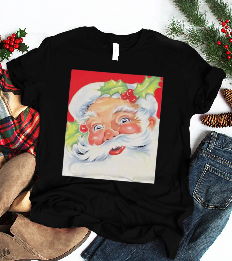 Christmas Jolly Santa Claus Holly Berries Festive Cheer T-Shirt