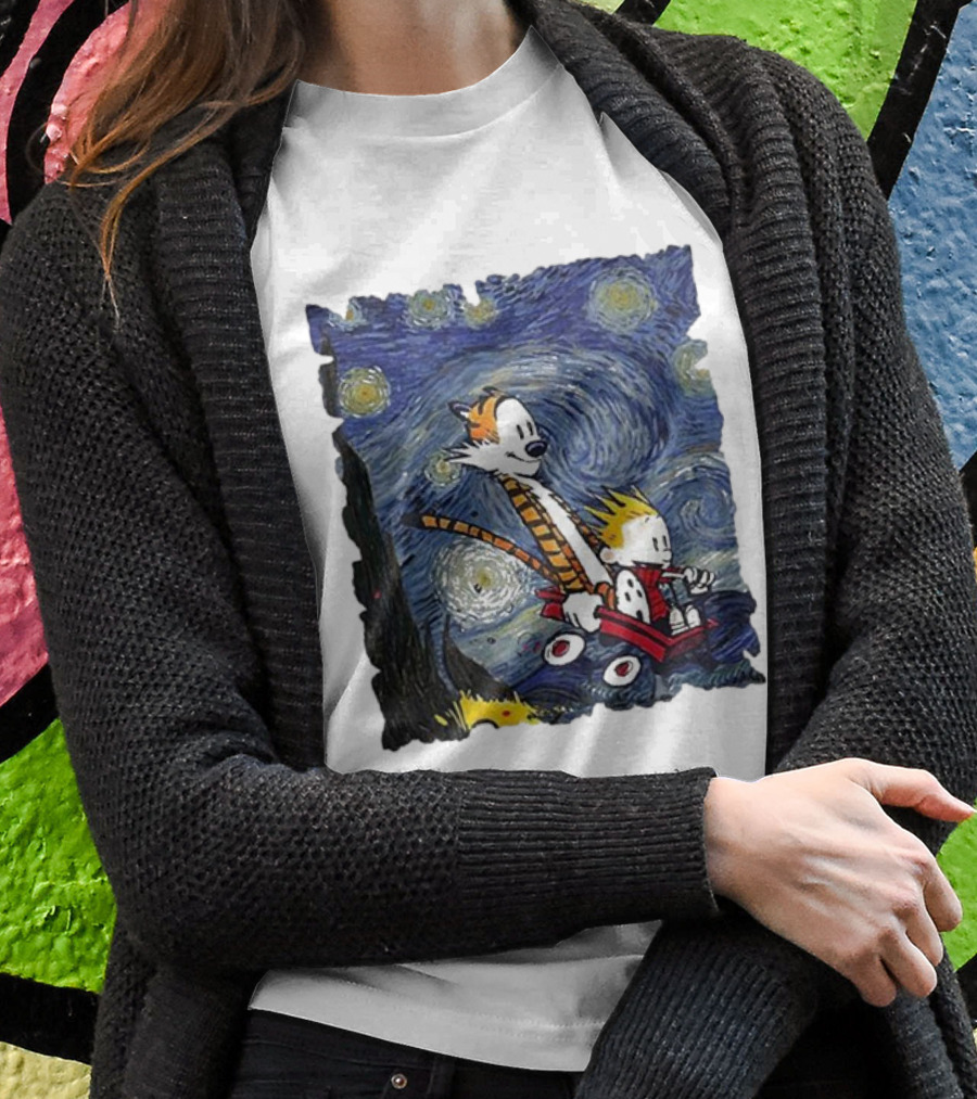 Vincent Van Gogh Starry Night Calvin And Hobbes Wagon T-Shirt