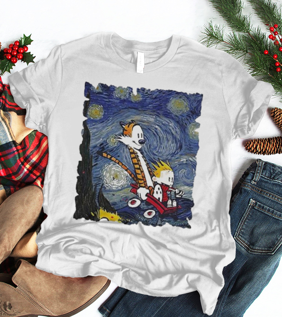 Vincent Van Gogh Starry Night Calvin And Hobbes Wagon T-Shirt