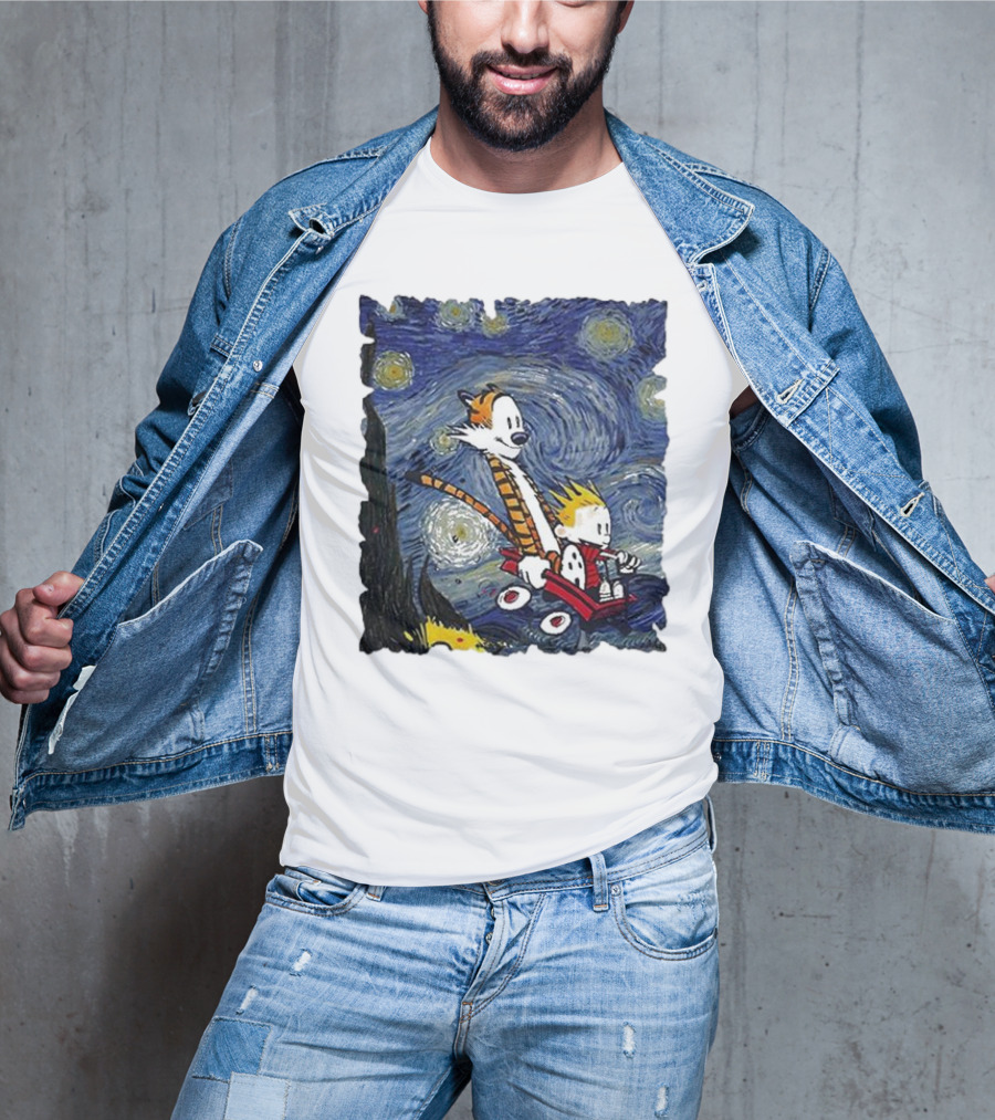 Vincent Van Gogh Starry Night Calvin And Hobbes Wagon T-Shirt