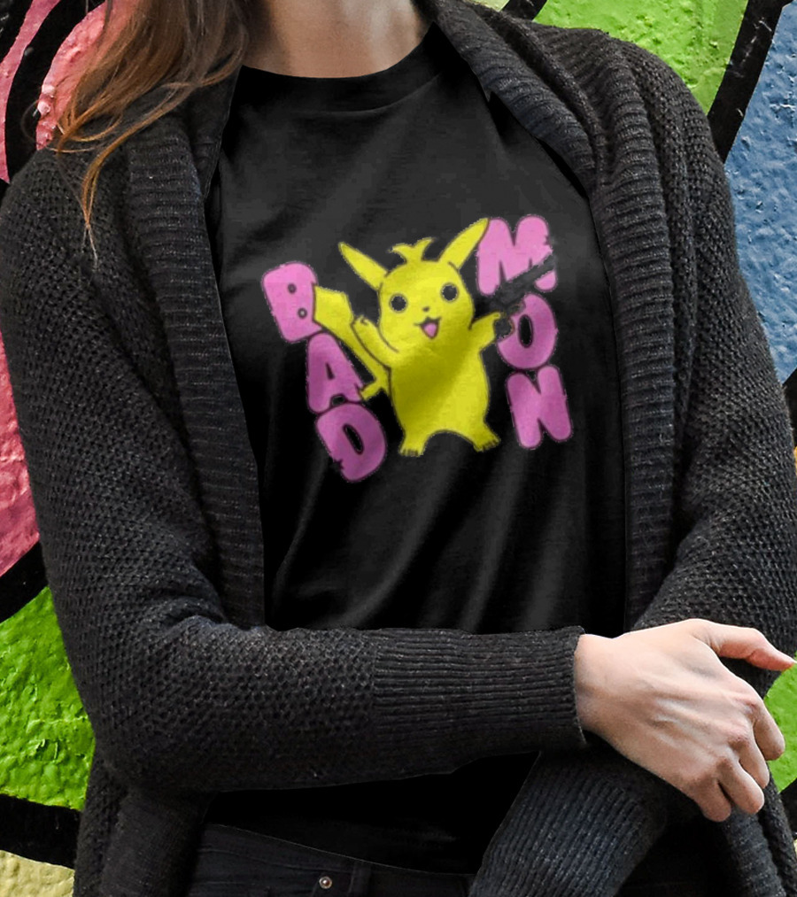 Bad Mon Pikachu With Pink Bold Letters T-Shirt