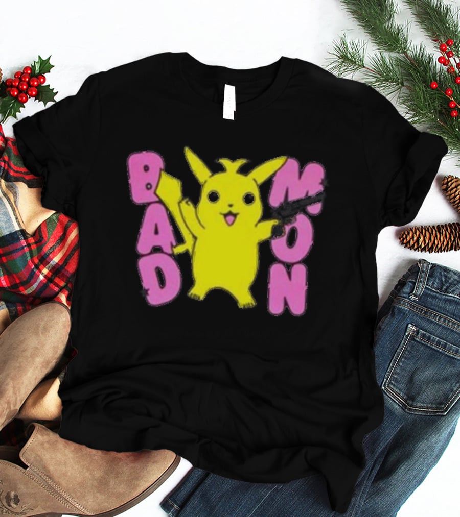 Bad Mon Pikachu With Pink Bold Letters T-Shirt