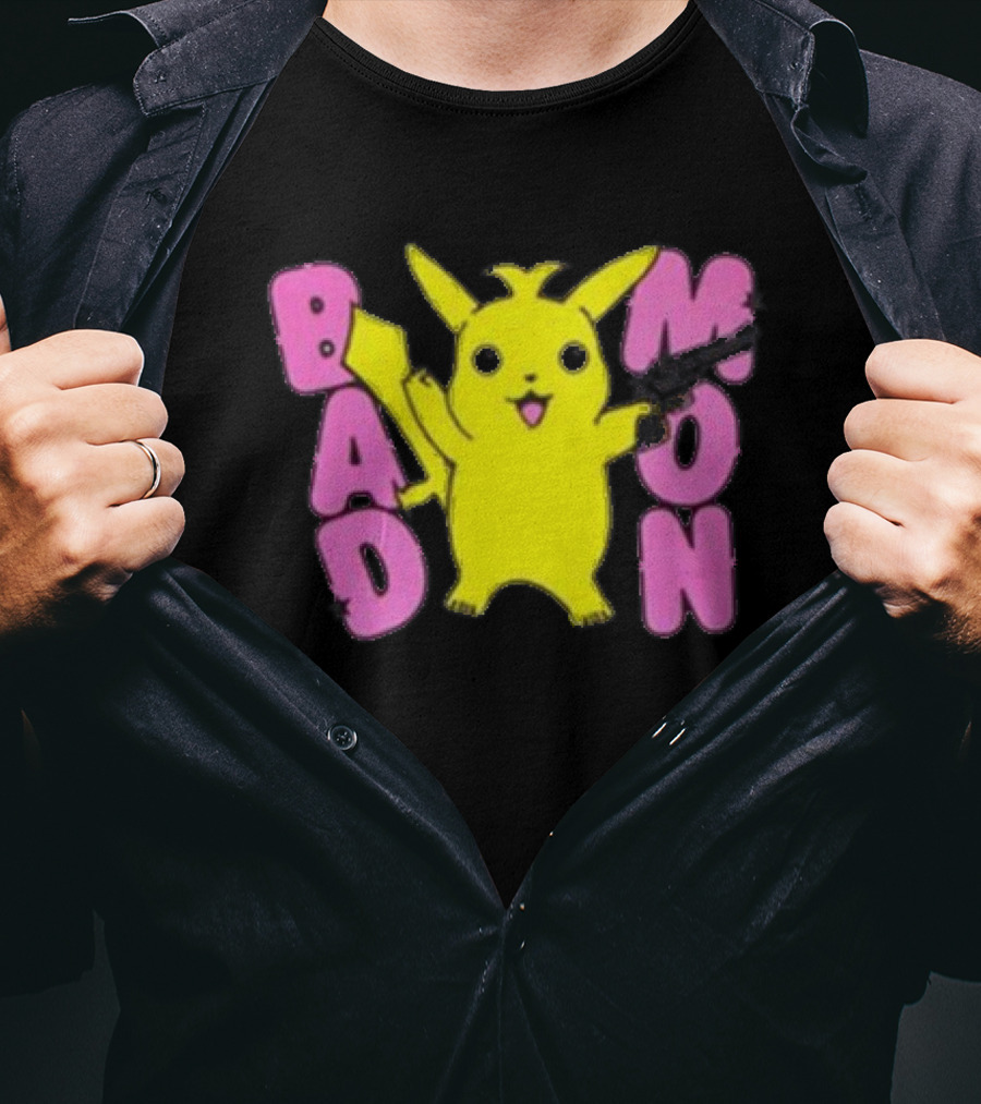 Bad Mon Pikachu With Pink Bold Letters T-Shirt