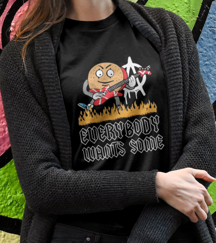 Everybody Wants Some Burger Playing Guitar With Anarchy Symbol And Flames T-Shirt