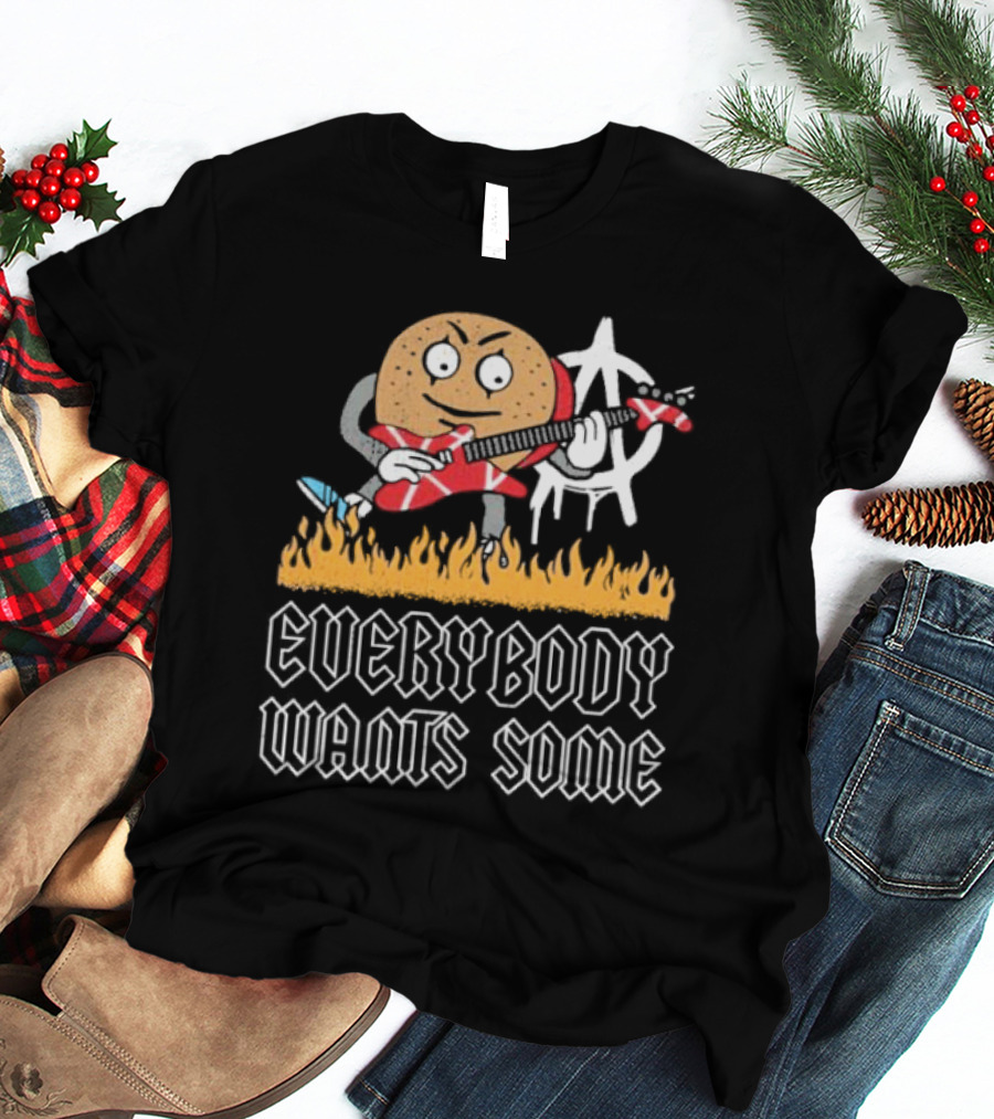 Everybody Wants Some Burger Playing Guitar With Anarchy Symbol And Flames T-Shirt