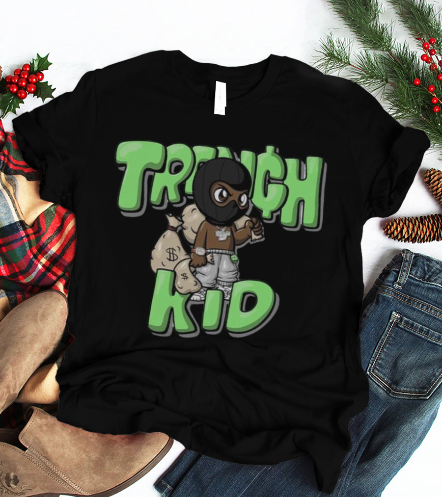 Lil Tjay Trench Kid Black Mask Money Bag T-Shirt