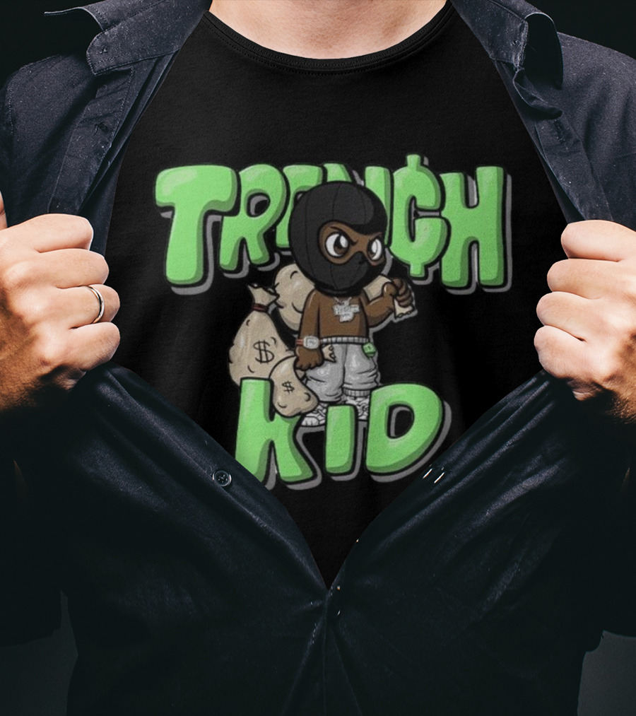 Lil Tjay Trench Kid Black Mask Money Bag T-Shirt