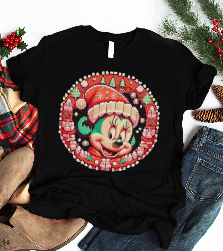Minnie Mouse Christmas Sparkle Disney Magic Festive Holiday Santa Hat T-Shirt