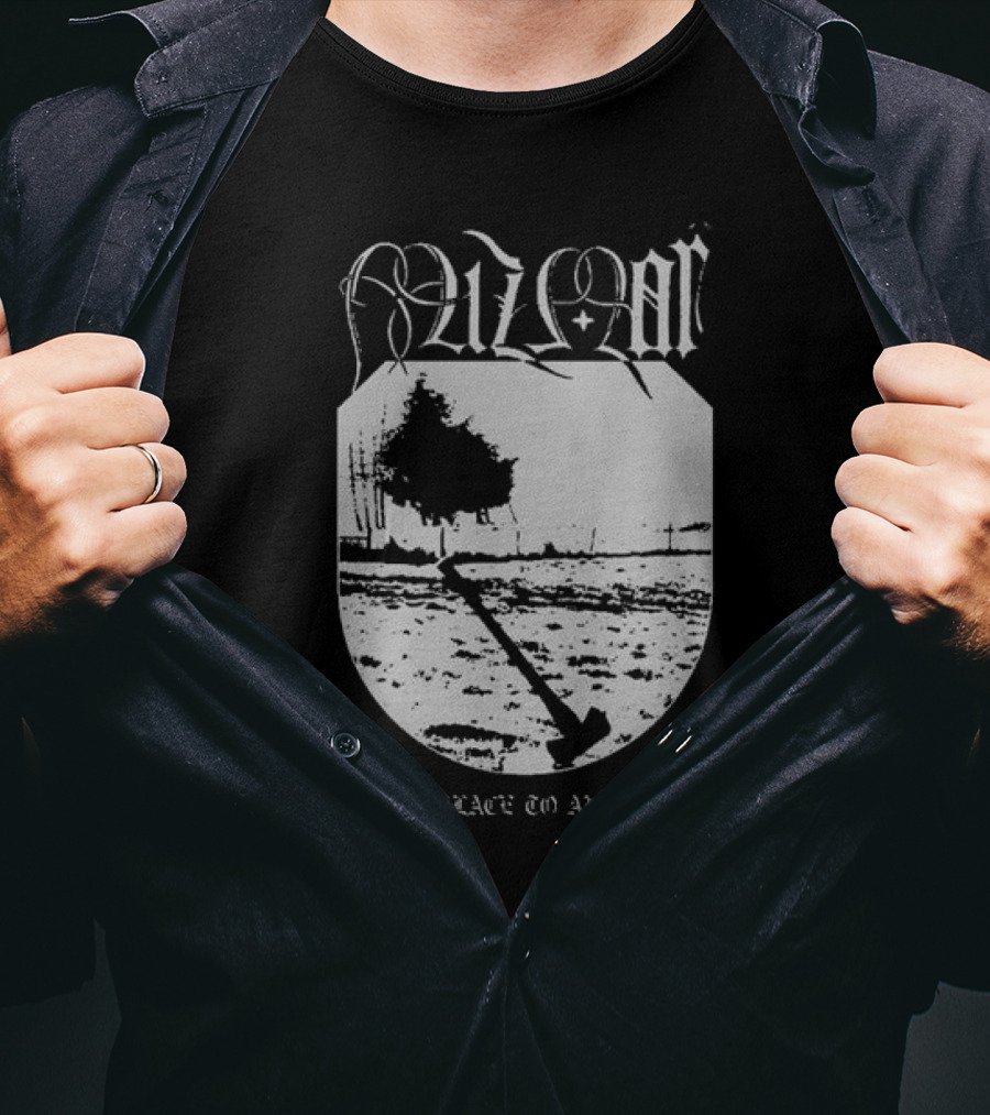 Mizmor No Place To Arriwe Black Metal Shield And Forest Scene T-Shirt