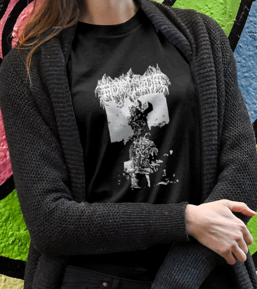 Mortiferum Burial Stone Cross Death Metal Band Logo With Gothic Cemetery T-Shirt