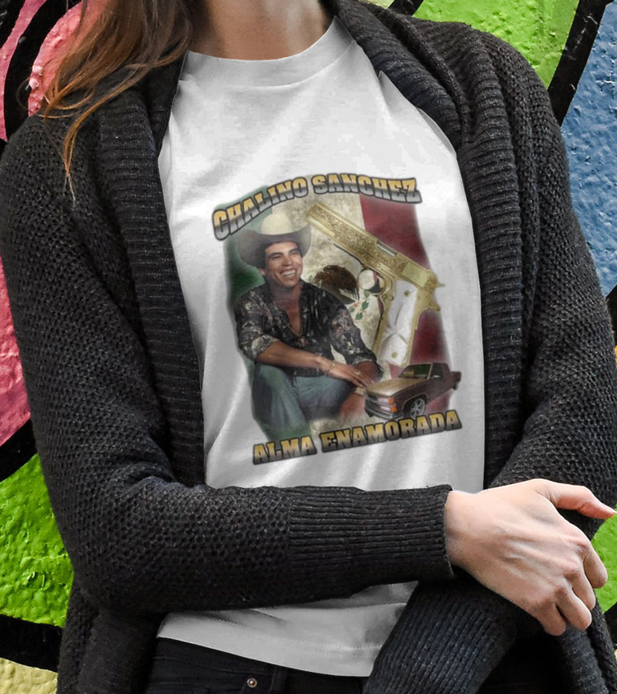 Chalino Sanchez Alma Enamorada Mexican Flag Gold Gun Pickup Truck T-Shirt