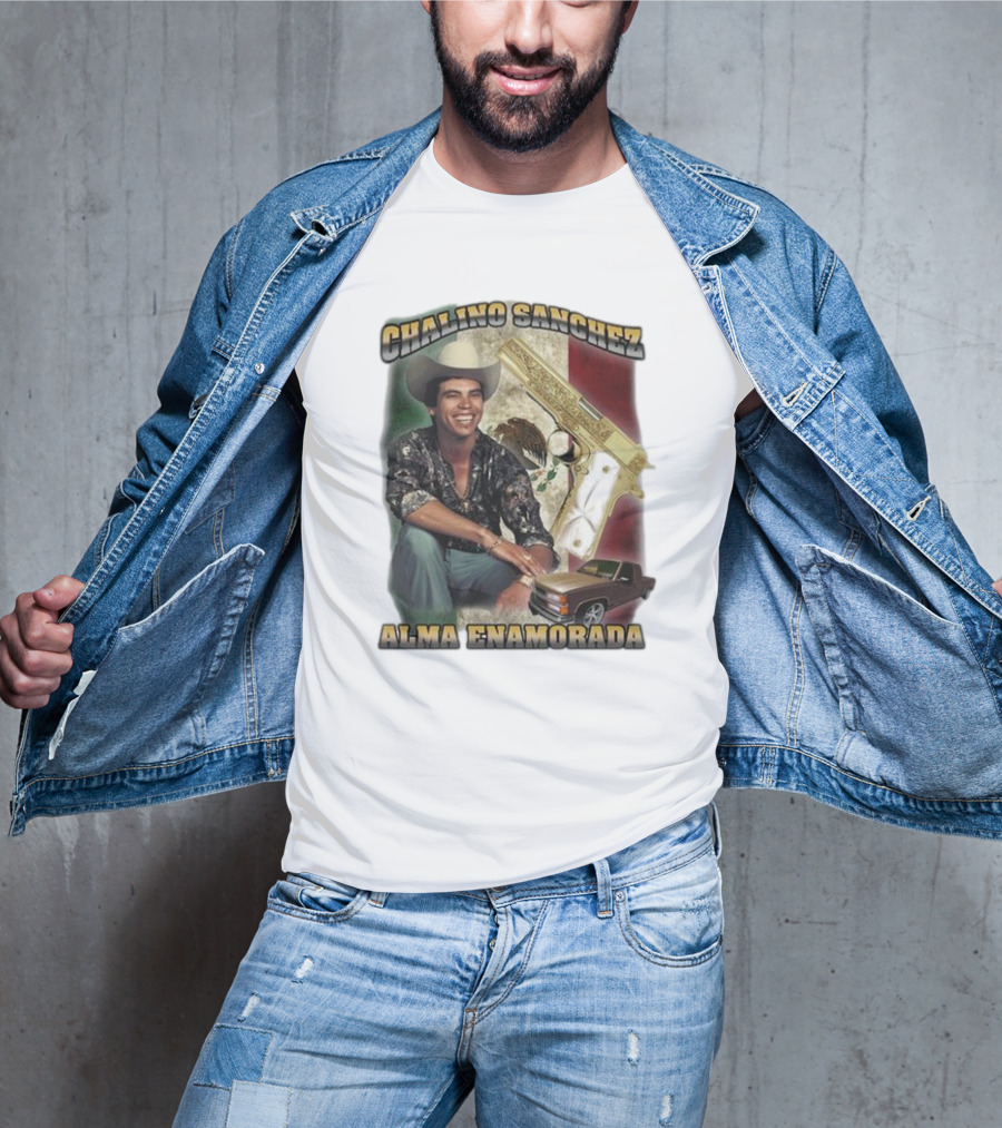 Chalino Sanchez Alma Enamorada Mexican Flag Gold Gun Pickup Truck T-Shirt
