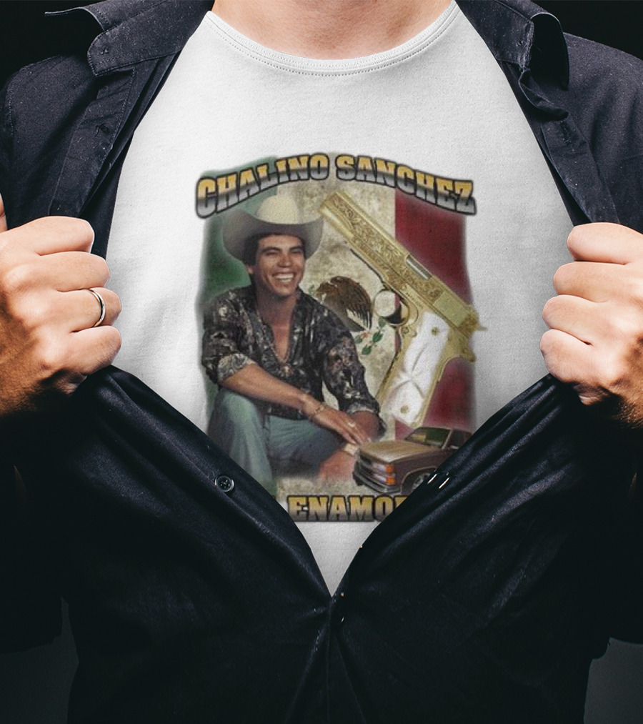 Chalino Sanchez Alma Enamorada Mexican Flag Gold Gun Pickup Truck T-Shirt