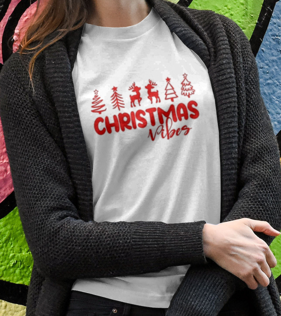 Christmas Vibes Festive Trees And Reindeer T-Shirt