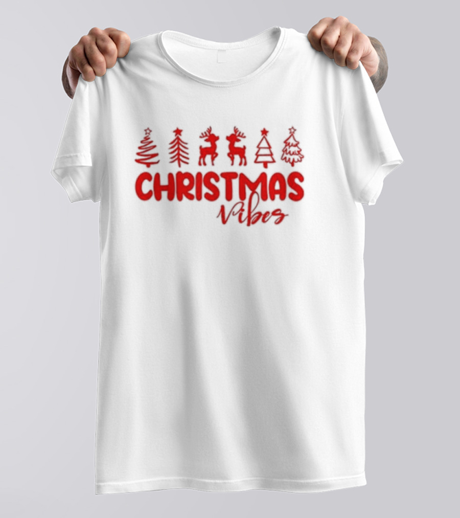 Christmas Vibes Festive Trees And Reindeer T-Shirt