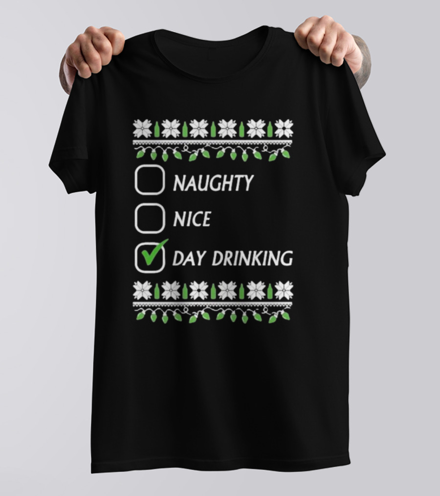 Naughty Nice Day Drinking Christmas Floral Checklist T-Shirt