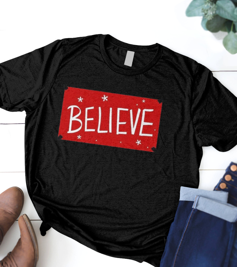 Believe Red Christmas Snowflakes T-Shirt