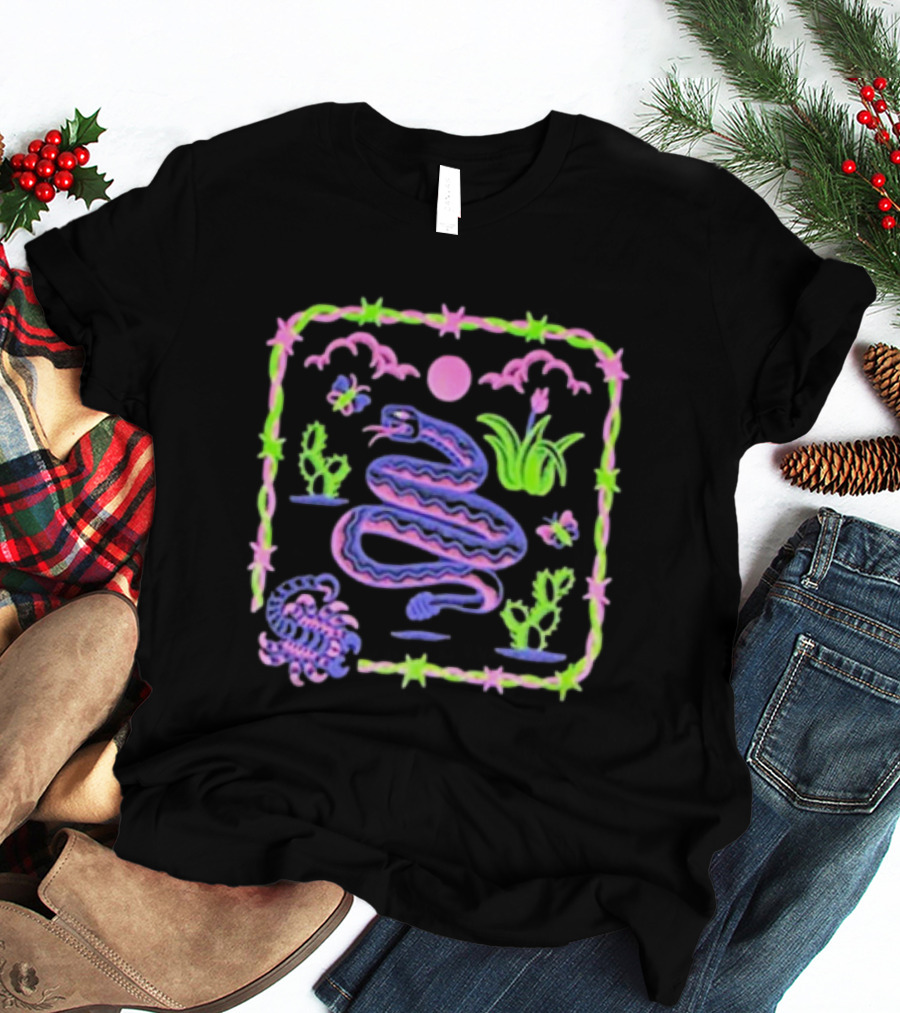 Night Creeps Snake Moon Cactus And Stars T-Shirt