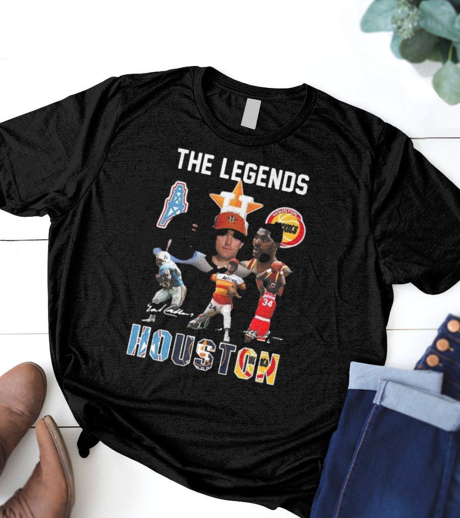 The Legends Of Houston Oilers Astros Rockets 34 Signatures H-Town T-Shirt
