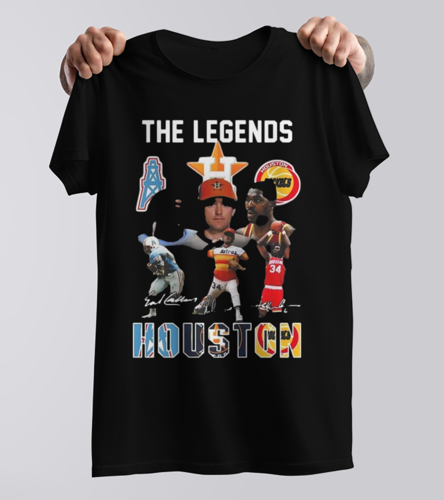 The Legends Of Houston Oilers Astros Rockets 34 Signatures H-Town T-Shirt