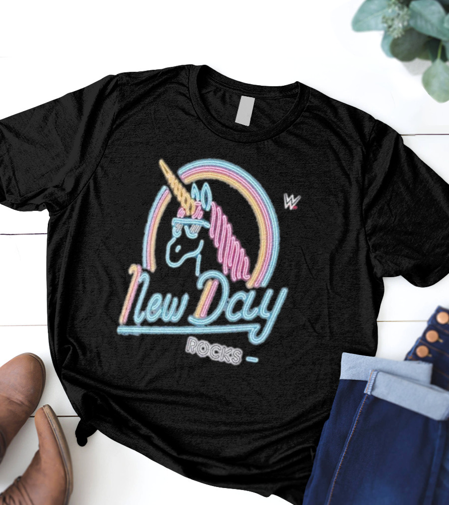 The New Day WWE Neon Unicorn Rocks Ripple Junction T-Shirt