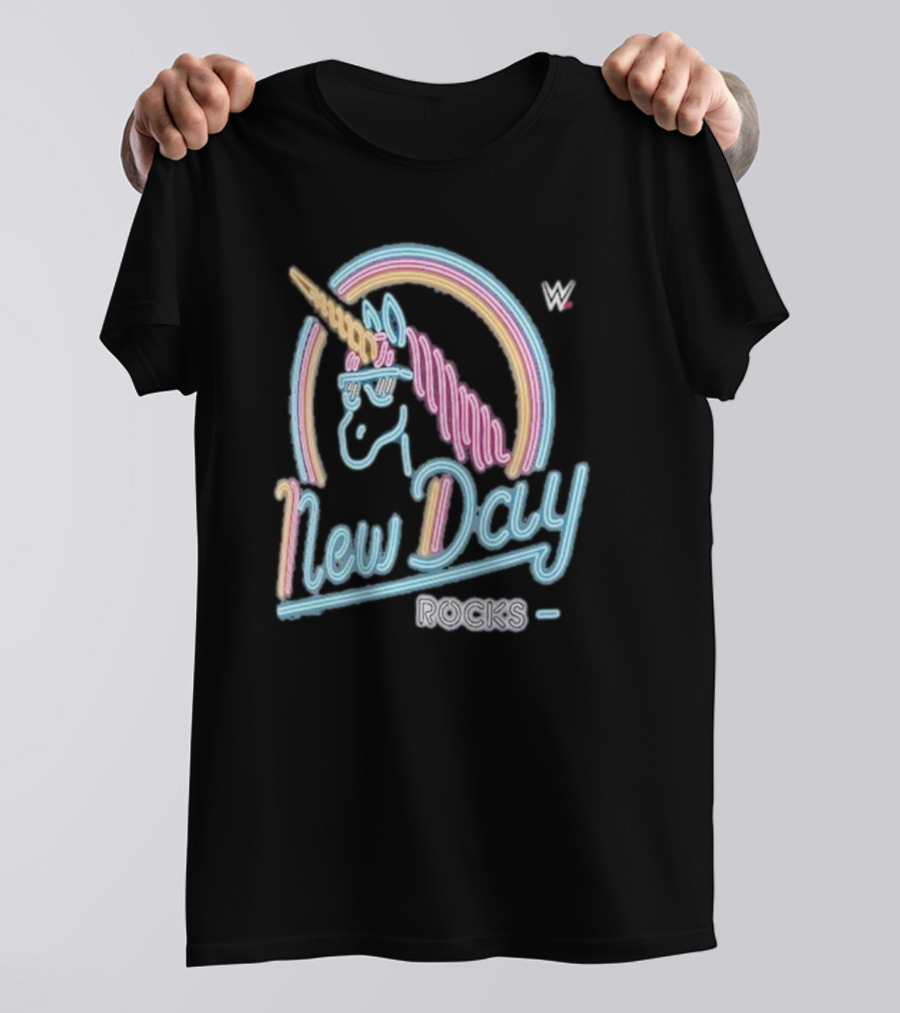 The New Day WWE Neon Unicorn Rocks Ripple Junction T-Shirt