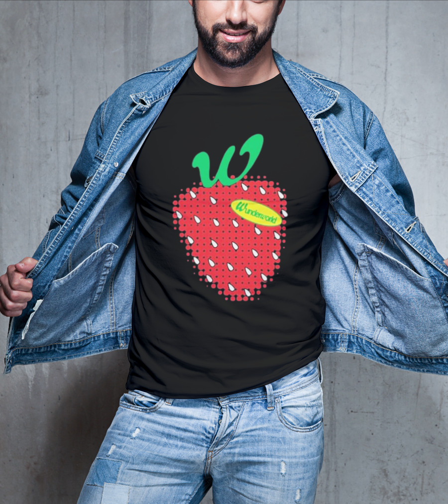Wunderworld Strawberry Pattern With Green Leaf Initial T-Shirt