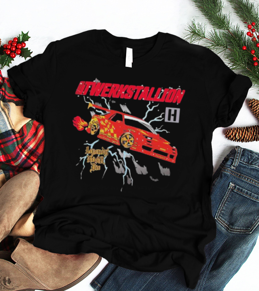 Twerkstallion Legends Never Die Red Car With Flames And Lightning T-Shirt