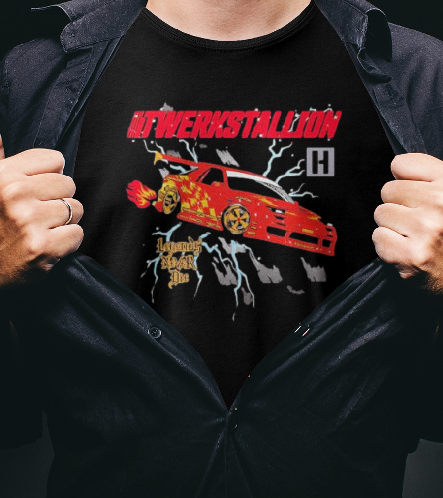 Twerkstallion Legends Never Die Red Car With Flames And Lightning T-Shirt