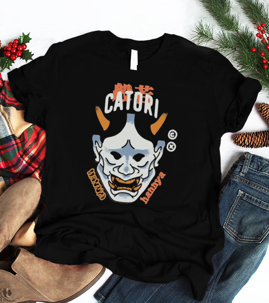 Catori Hannya Mask Face Copyright Symbol Orange Horns T-Shirt