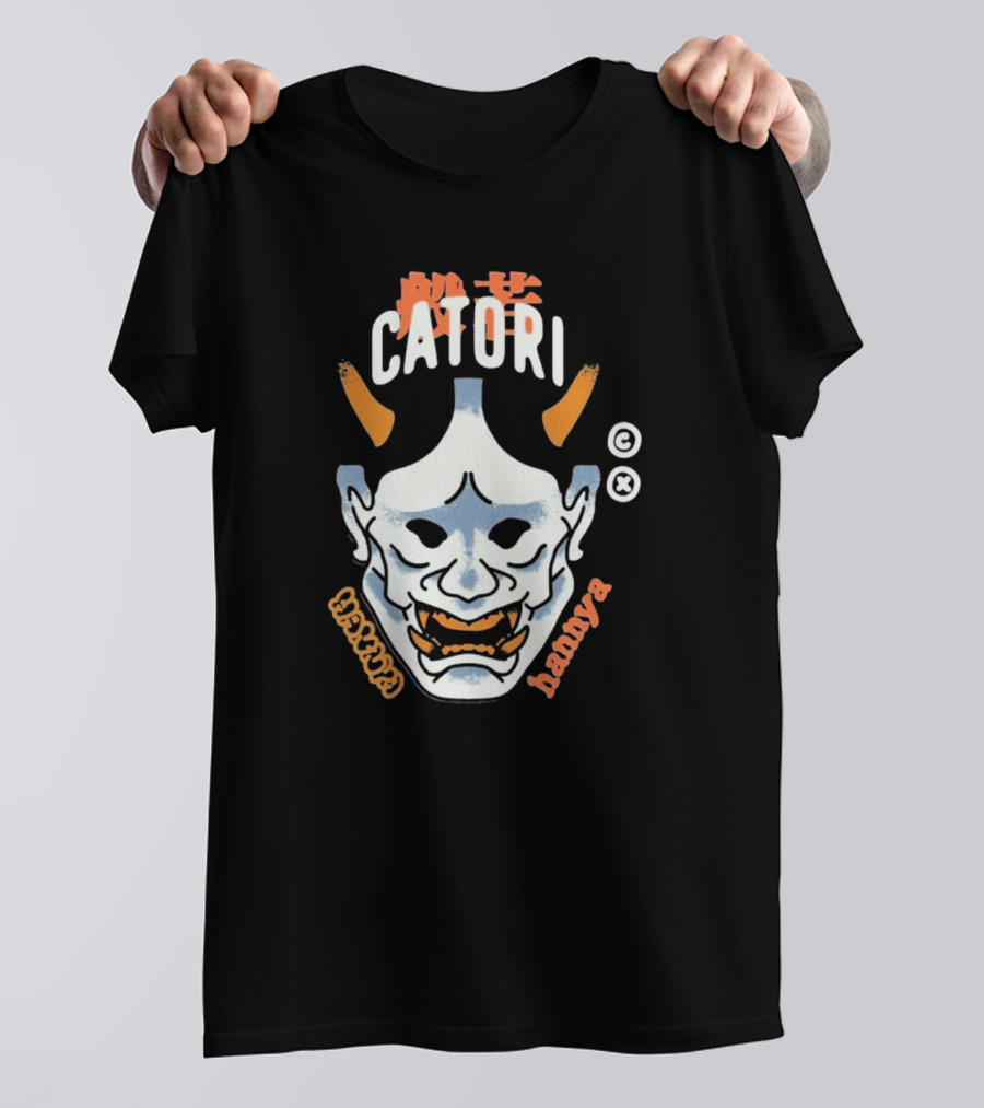 Catori Hannya Mask Face Copyright Symbol Orange Horns T-Shirt