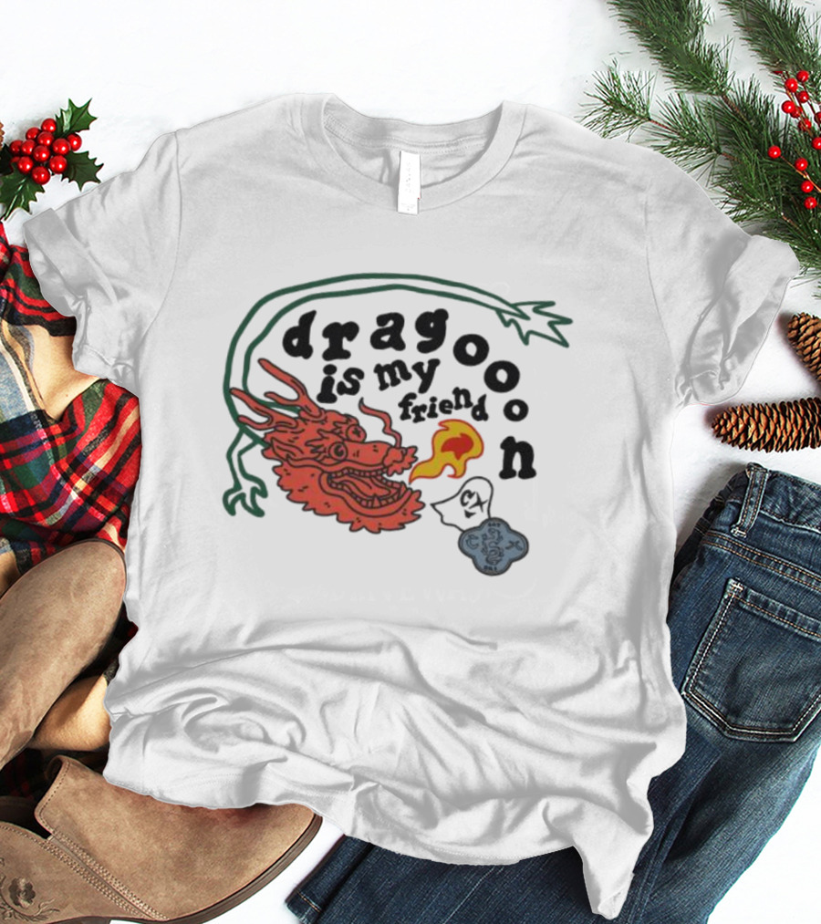 Dragoon Is My Friend Fire Breathing Dragon With Abstract Cloud And Leafy Vine T-Shirt