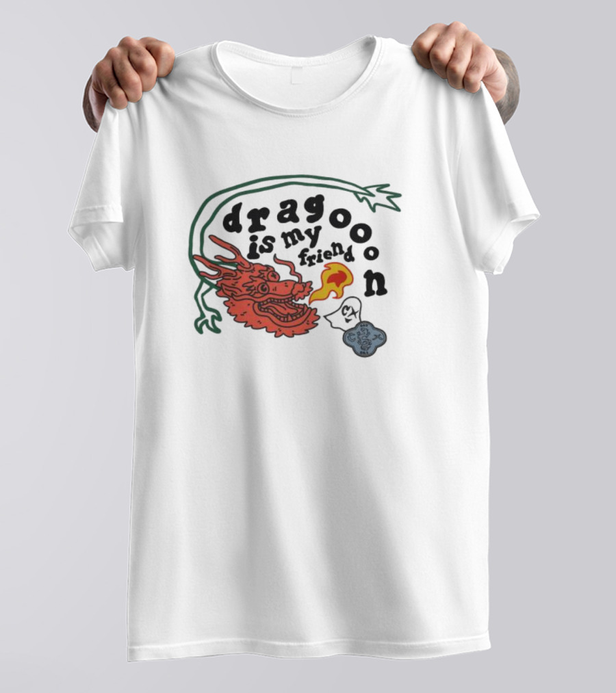 Dragoon Is My Friend Fire Breathing Dragon With Abstract Cloud And Leafy Vine T-Shirt