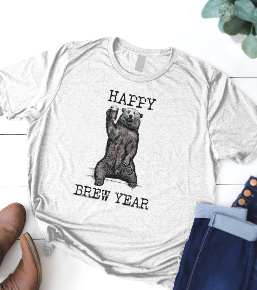 Happy Brew Year Festive Bear Toasting With Beer T-Shirt