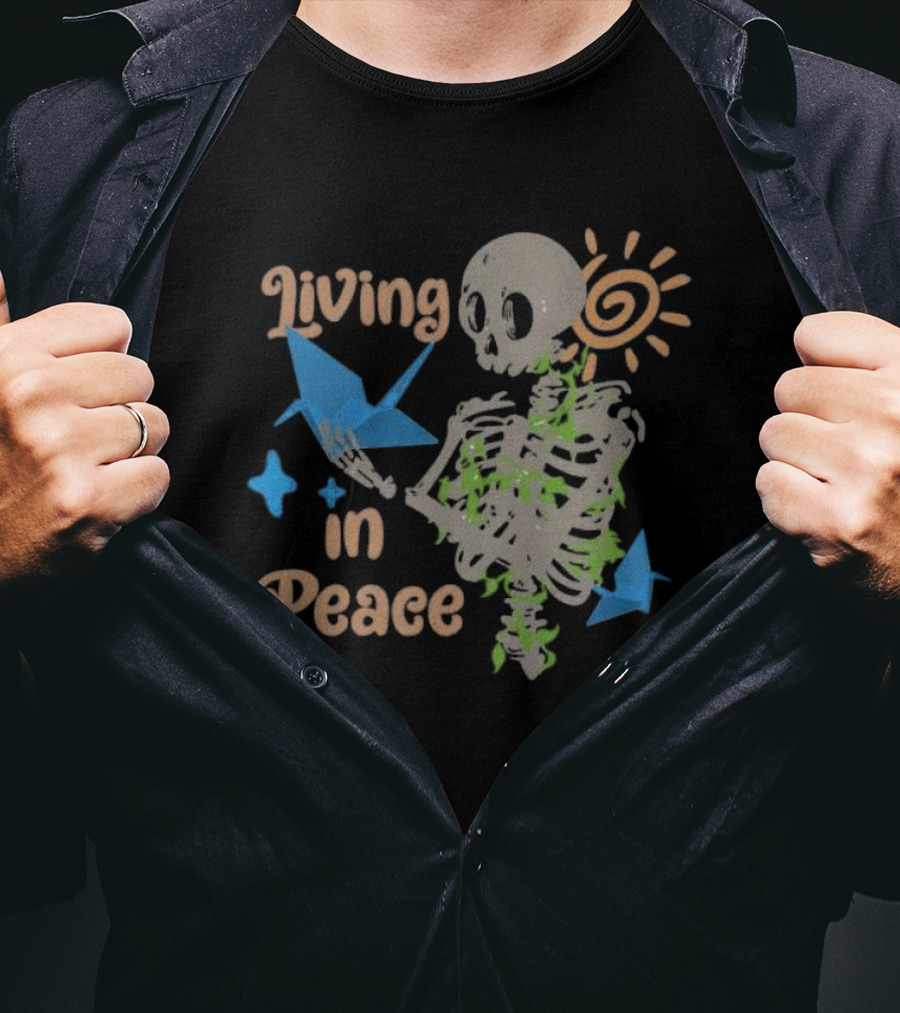 Living In Peace Skeleton Sun Origami Birds T-Shirt