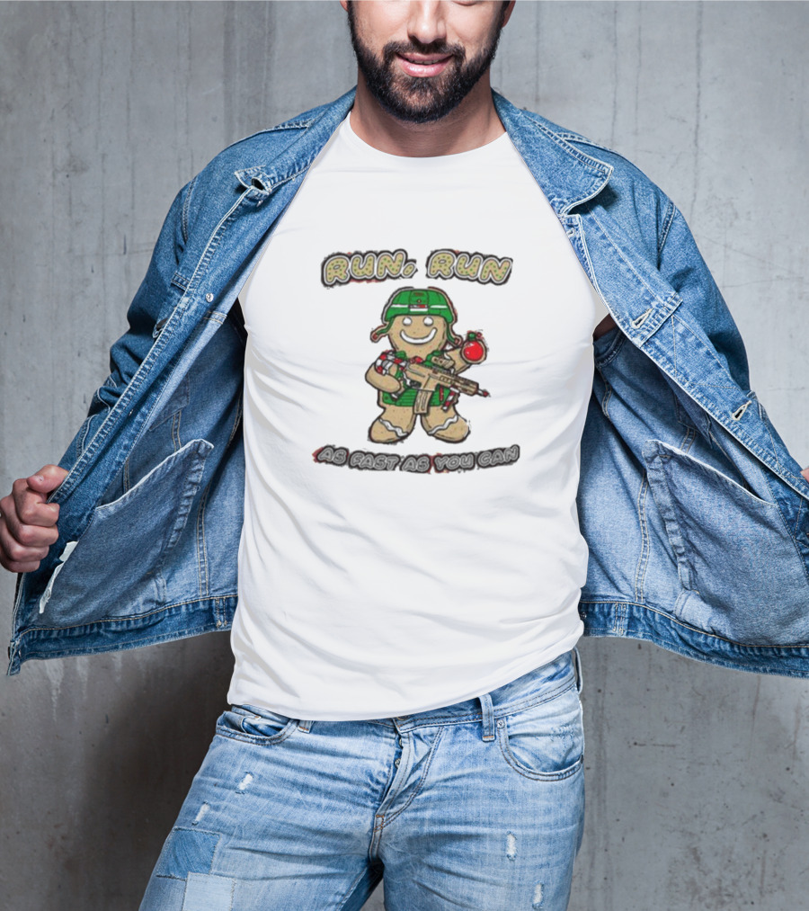Run Run As Fast As You Can Gingerbread Man Cookie Soldier Christmas T-Shirt