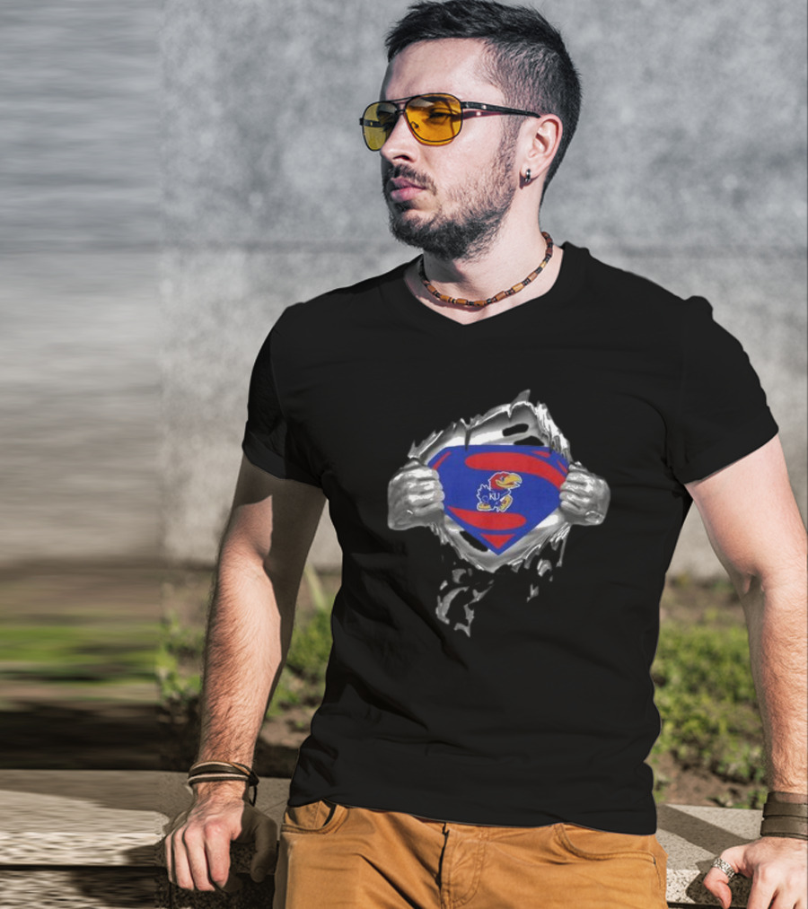 Kansas Jayhawks Emblem Revealed Inside Superman T-Shirt