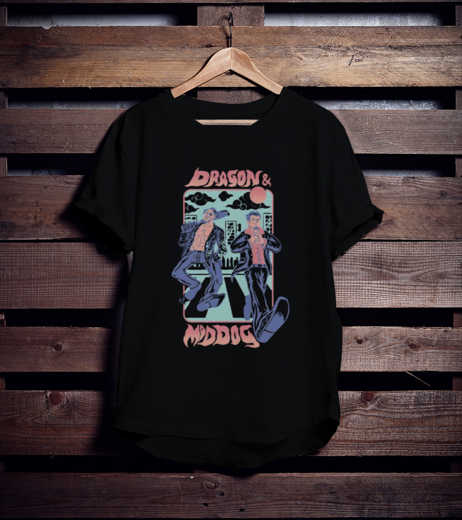 Dragon And Mad Dog Retro Cartoon Nighttime Adventure T-Shirt