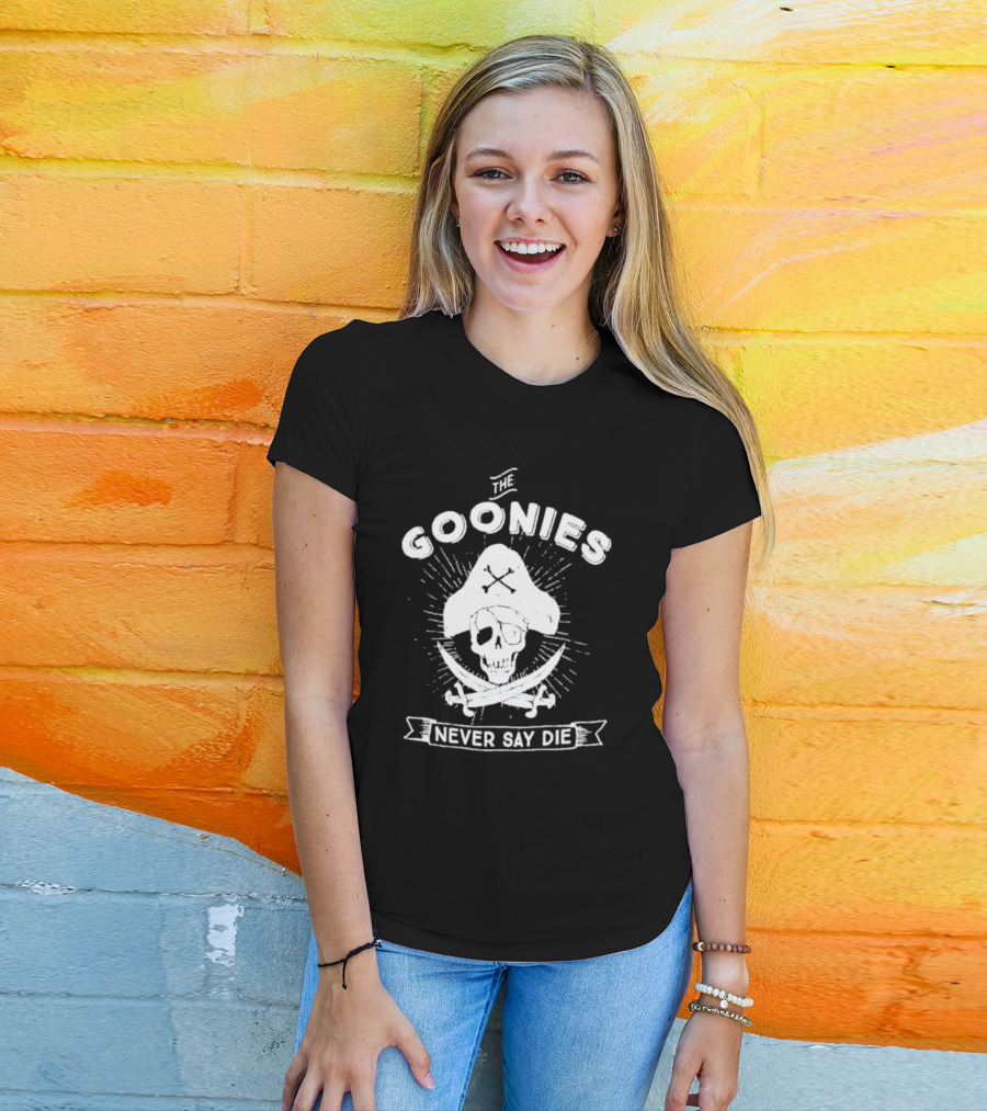 The Goonies Never Say Die Pirate Skull Crossed Swords T-Shirt