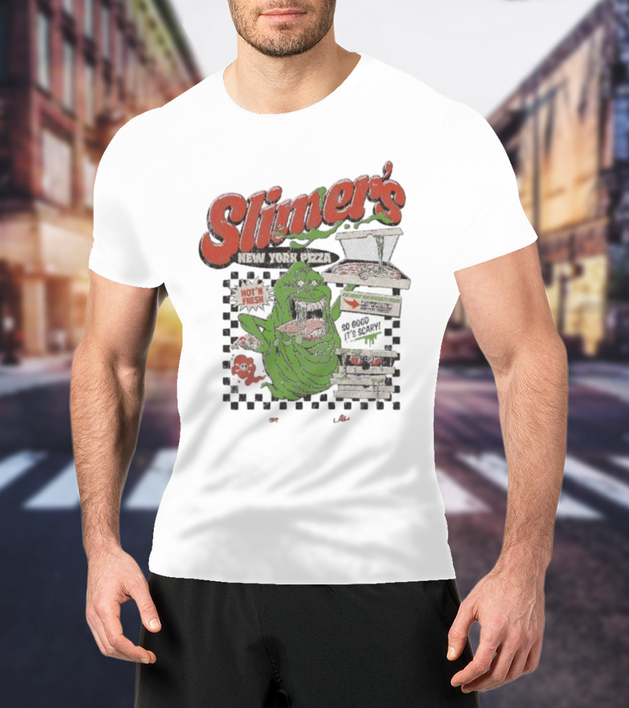 Slimer's New York Pizza Hot Fresh Delivery So Good It's Scary T-Shirt