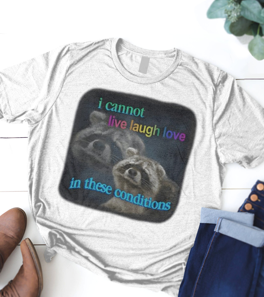I Cannot Live Laugh Love In These Conditions Raccoon Duo Reality Check T-Shirt