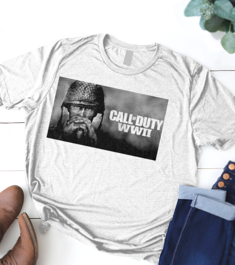 Call Of Duty WWII Soldier Image Black And White T-Shirt