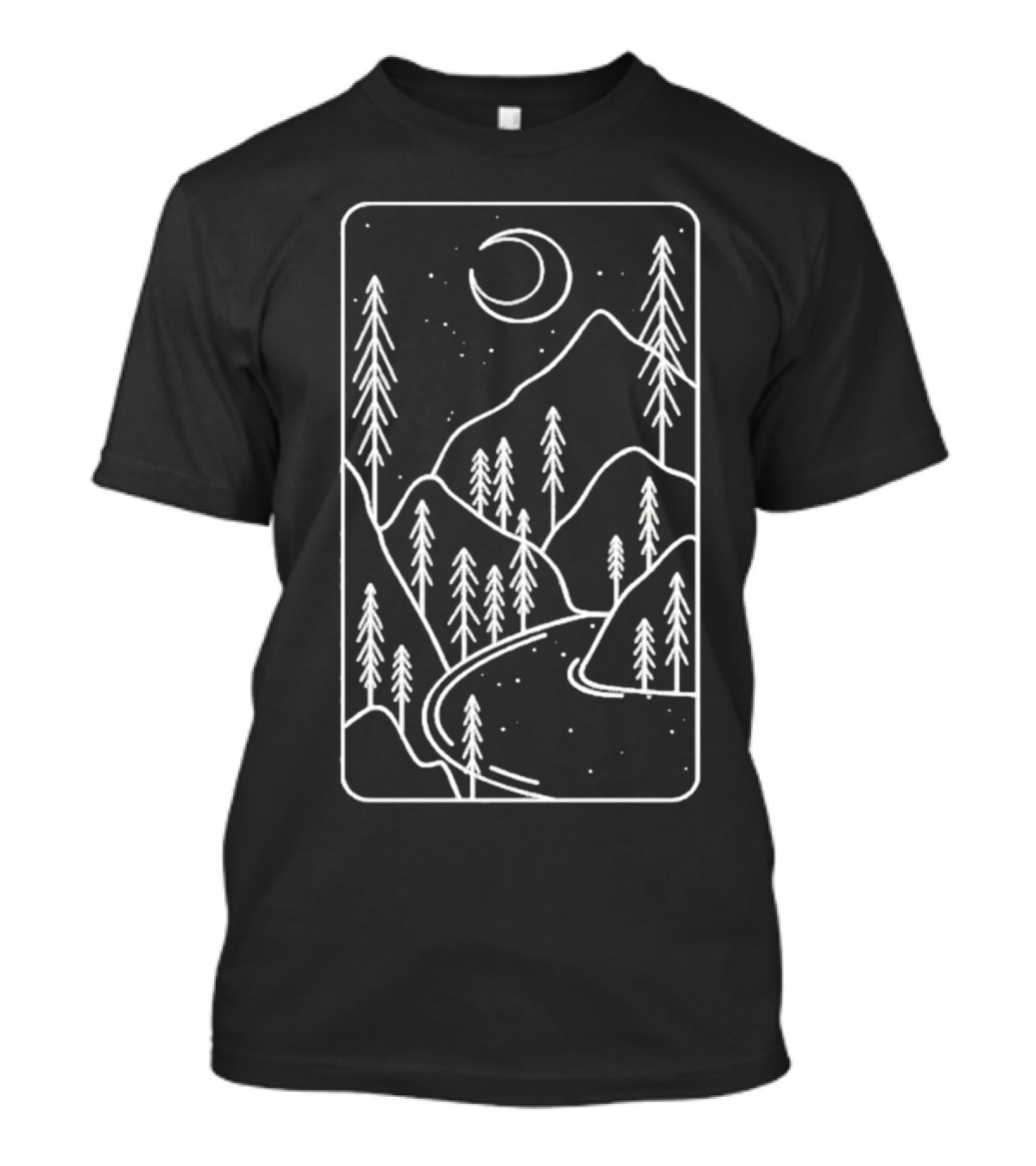 Moon Night Mountain Forest Scene T-Shirt
