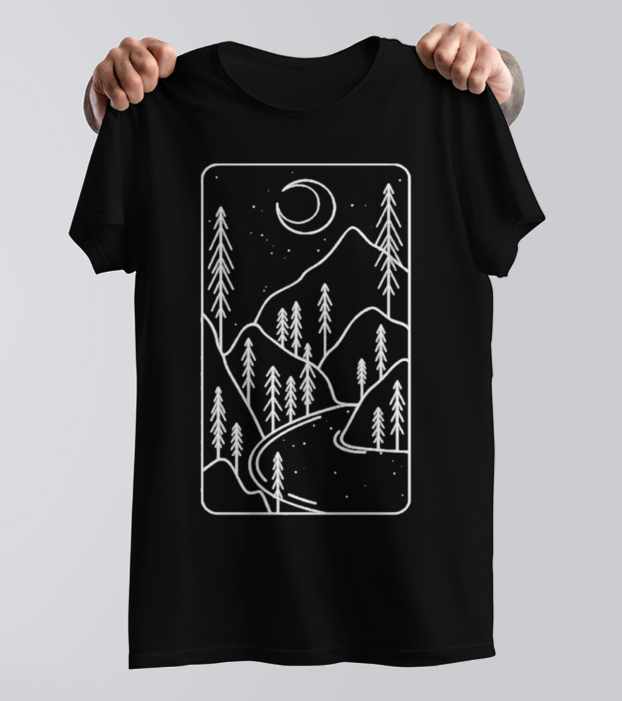 Moon Night Mountain Forest Scene T-Shirt