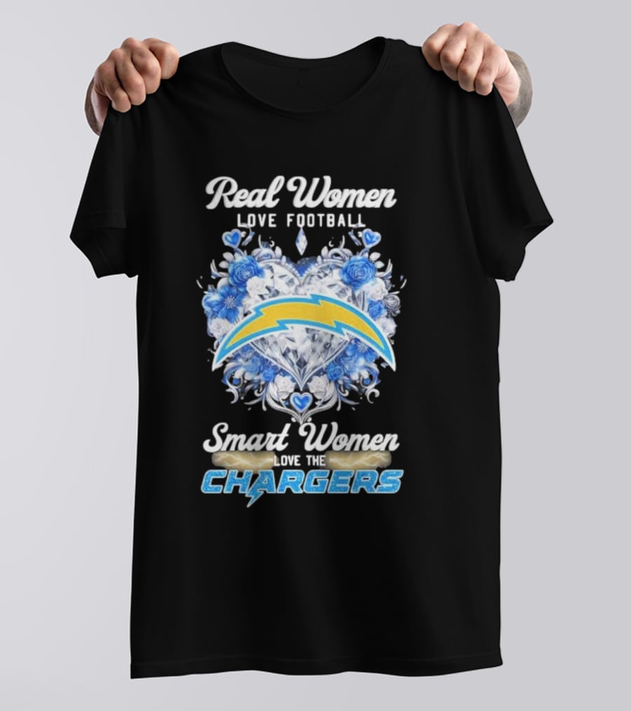 Real Women Love Football Smart Women Love The Chargers X Floral Hearts And Roses T-Shirt