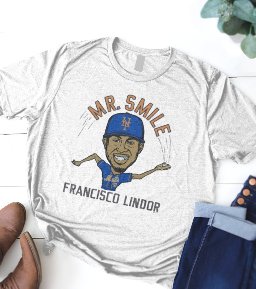 Mr. Smile New York Mets Francisco Lindor Caricature T-Shirt